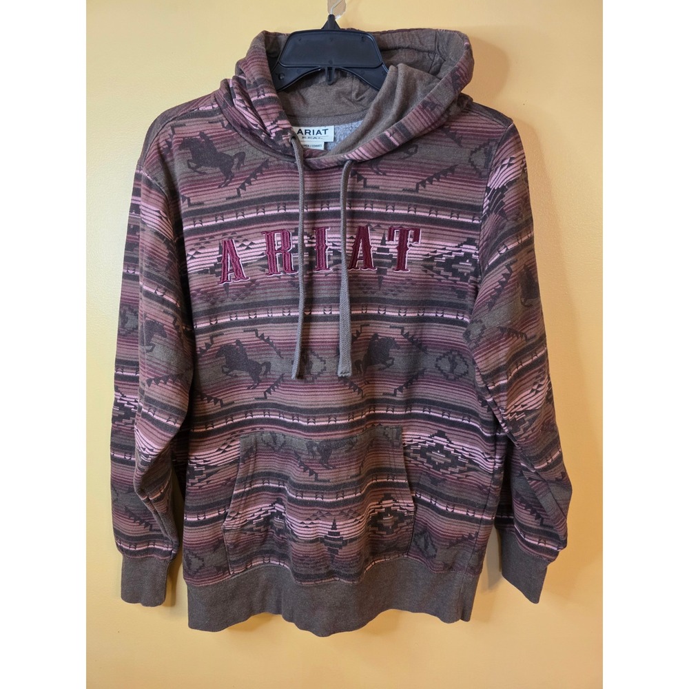 Ariat REAL Womens Hoodie Medium Brown Pink Serape Horse Equestrian Sweatshirt